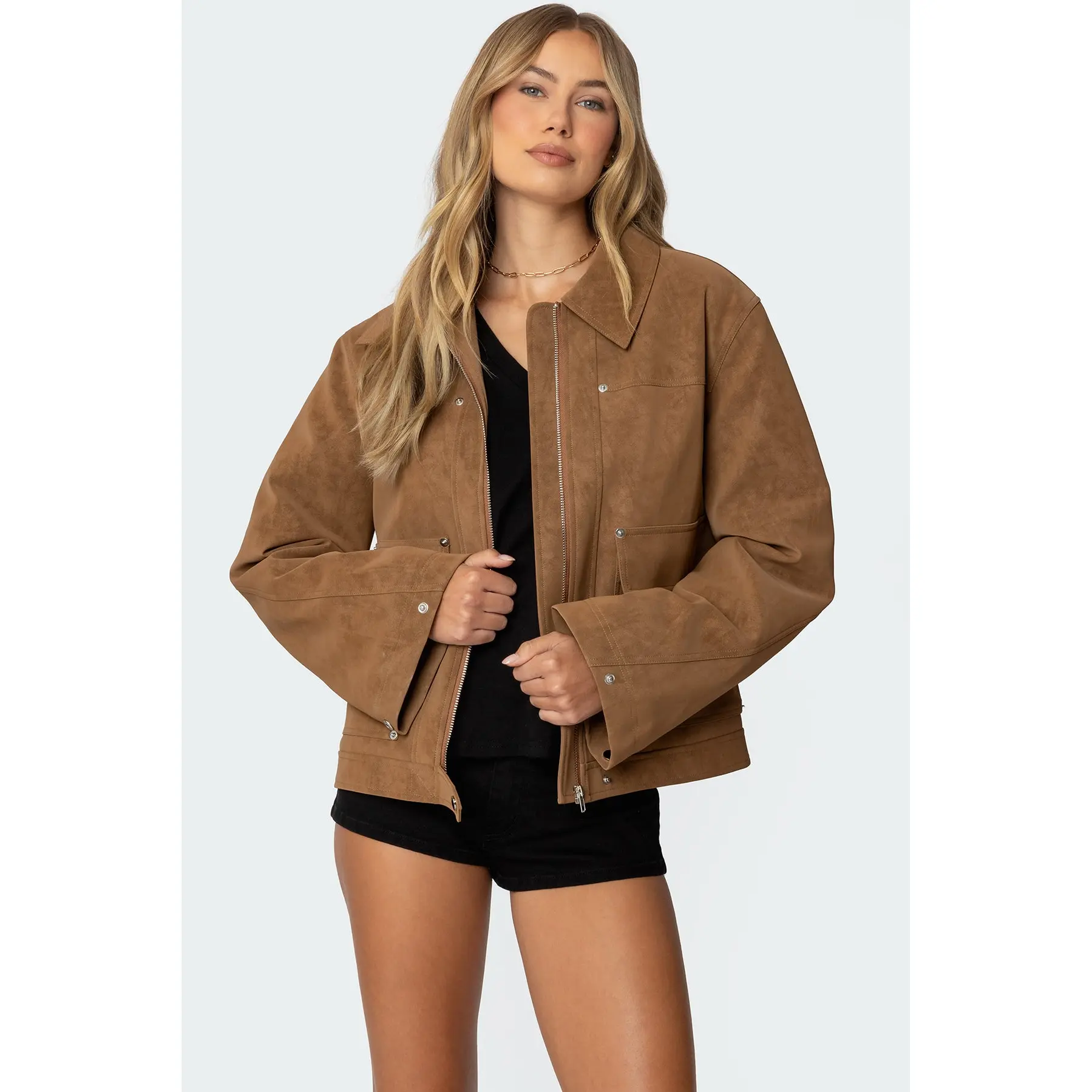 Annabelle Oversized Faux Suede Jacket - TikTok Shop